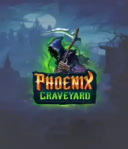 ELK Studios' Phoenix Graveyard game screen, showcasing the mystical graveyard and the legendary phoenix rising from the ashes. Displayed in this image is the slot's unique expanding reel feature, enhanced by its gorgeous symbols and dark theme. The artwork conveys the game's legend of the phoenix's revival, making it enticing for those interested in the supernatural.