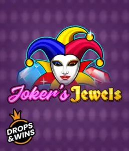 Enjoy the colorful world of Joker's Jewels slot by Pragmatic Play, showcasing a mesmerizing joker's mask decorated with a vivid jester hat. This graphic captures the fun and excitement of traditional joker games, set against a purple background. Ideal for fans of joker-themed slots, promising a thrilling play experience. 