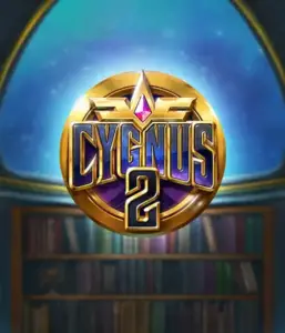 Experience the captivating graphics of Cygnus 2 Slot by ELK Studios, highlighting a luxurious golden emblem with a shining color scheme. Positioned against a celestial library backdrop, this image conjures the essence of exploration and mystery. 